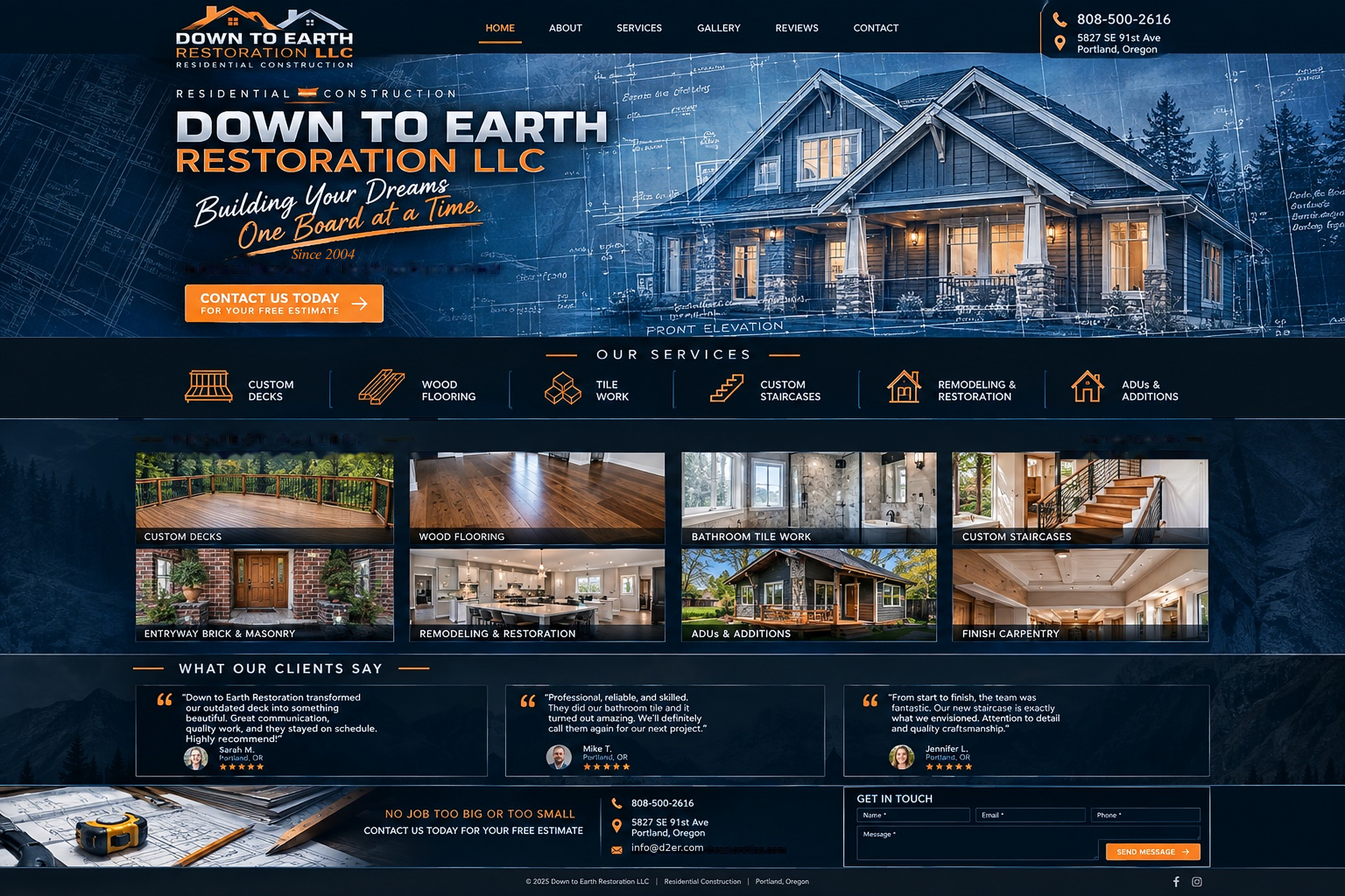 Down to Earth Restoration LLC residential construction website