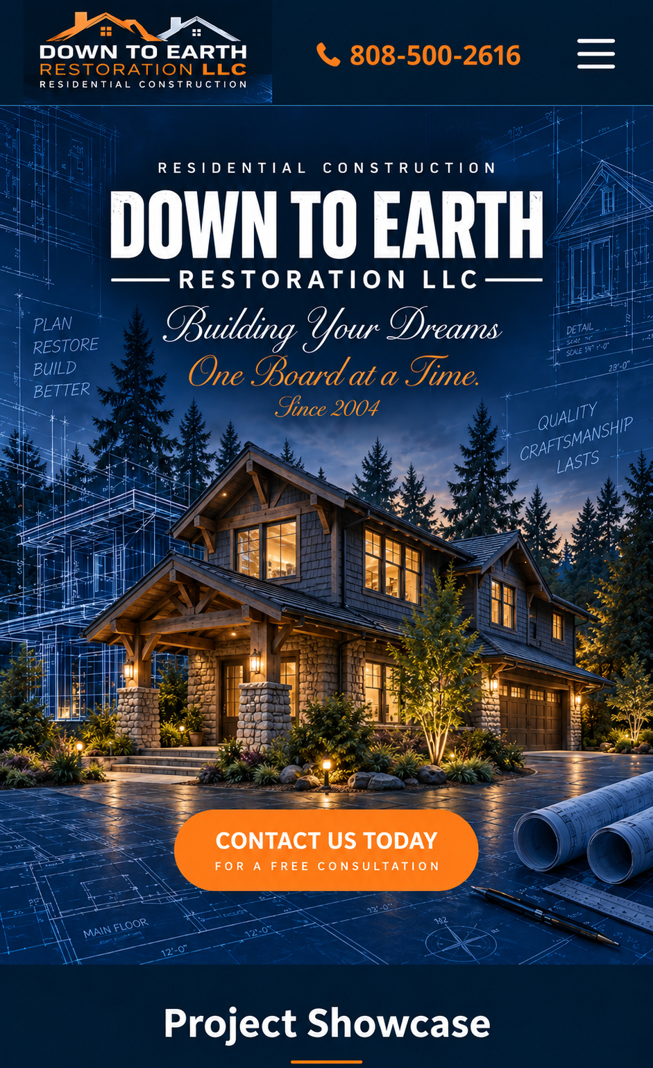 Down to Earth Restoration mobile homepage